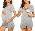 Ekouaer Womens Maternity Nursing Pajama Set Breastfeeding Sleepwear Set Double Layer Short Sleeve Top & Pants Pregnancy PJS Light Grey M @ $19.99