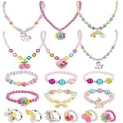 Sunxiner 18 Pcs Little Girl Play Jewelry Princess Necklace Bracelet Ring Set with Colorful Unicorn Rainbow Pendant Kids Stretchy Chunky Costume Jewelry Gift Party Favor @ $7.50