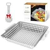 DOUBLE TWO – Heavy Duty Stainless Steel Grill Basket, Grill Baskets For Outdoor Grill, Vegetable Grill Basket, Grilling Baskets, Veggie Grill Basket, BBQ Grill Basket, BBQ Accessories @ $15.00