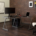 Walker Edison Ellis Modern Glass Top L Shaped Corner Gaming Desk with Computer Keyboard Tray @ $78.99