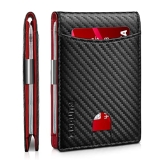 RUNBOX Slim Wallet for Men Slim 11 Credit Card Holder Slots Leather Money Clip RFID Blocking Small Thin Red Men’s Wallet Bifold Minimalist Front Pocket Large Capacity Gift Box Carbon @ $6.98