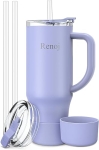 Renoj Insulated Mug 100% Leak Proof Insulated Water Bottle for Iced Coffee & Hot Drinks – Fits Car Cup Holder, Ideal Gift, 2 Straws & Silicone Boot – SnapShift Navy Blue 40 oz @ $7.98