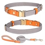 Nylon Dog Collar, with Metal Safety Buckle, Adjustable Leather & Nylon Pet Collars & Leash Set for Small Medium Large Dogs (M, Grey) @ $12.45