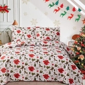 Poinsettia Cardinals Quilts Full/Queen Size Flower Pine Cone Leaves Birds Bedspread Lightweight Xmas Floral Coverlet Red Green Holiday Bedding Set @ $15.20