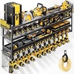 POKIPO 49″ W Large Power Tool Organizer Wall Mount, 4 Layer Heavy Duty Loads 800 lbs, Tool Rack Holds 12 Cordless Drills, Large Capacity Battery Holder for Garage Storage, Christmas Gift for Men