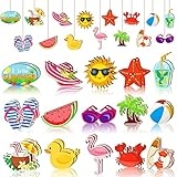 30 Pcs Summer Wood Hanging Ornaments Beach Wooden Slices Coconut Pendant Tags Hanging Decoration with String Summer Tree Ornament for Luau Party Supplies Hawaiian Party Decorations, 15 Styles @ $6.99