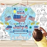 JUNQIU US 4th of July Coloring Table Cloth for Kids, 72 * 31Inch Patriotic Tablecloth, Independence Day Giant Coloring Poster, Patriotic Party Decoration @ $6.99
