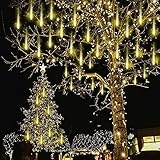 Christmas Lights Outdoor, Meteor Shower Lights Falling Star Lights 16 inch 8 Tubes 256 LED Icicle Snow Falling Lights Raindrop Lights for Xmas Tree Holiday Party Decoration, UL Plug, Warm White @ $3.94