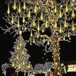 Christmas Lights Outdoor, Meteor Shower Lights Falling Star Lights 16 inch 8 Tubes 256 LED Icicle Snow Falling Lights Raindrop Lights for Xmas Tree Holiday Party Decoration, UL Plug, Warm White @ $3.94