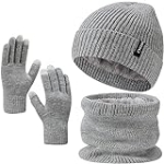 Mens Winter Hat Scarf Gloves 3 in 1, Fleece Lined Thick Warm Beanie Hats for Men, Knit Slouchy Skull Caps @ $10.68