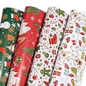 PlandRichW Christmas Wrapping Paper Folded for Kids Boys Girls Man Women Gift’s. Papercraft Snowmen, Candy Canes, Tree, Socks, Snowflakes, Happy New Year Bulk of 12 Sheets 20