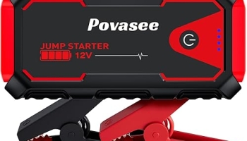 Povasee Jump Starter 5000A Car Jumper Starter, Model A30 12V Jump Box for Car Battery up to 10L Gas or 8L Diesel Engine Battery Jumper Starter Portable with Power Bank/Dual Output/LED Light @ $29.98