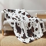 Cozy Bliss Cow Print Throw Blanket Non Shedding MilkyPlush™ Fleece 330GSM Thick Blankets Western Room Decor Super Soft Warm for Adults Kids Girl Gifts Bedroom Couch Sofa Travel Black Brown 60