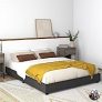 Queer Eye Queen Liam Upholstered Low Bed Frame (82.5 x 62.5 x 9.5 Inch, Dark Gray Velvet) @ $89.00