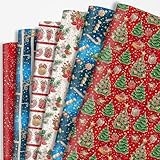 Dtiafu Christmas Wrapping Paper Bundle for Women Man Boys Girls Kids – 6 pcs 6 Style Red Blue Xmas Gift Wrap with Vintage Flowers Trees Candy Cane Stars Patterns for Holiday Celebration – 20 X 28 Inch @ $3.99