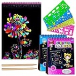 JUNQIU US Scratch Paper Art for Kids, 2 Pack Bulk Rainbow Scratch Paper Crafts Toys for 3 4 5 6 7 8 9 10 Years Old Girls Kids Birthday Gifts @ $7.99