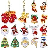 WILLBOND 16 Pieces Christmas DIY Diamond Key Chain Christmas DIY Double Sided 5D Diamond Painting Keychains Full Drill Key Ring Pendants for DIY Christmas Art Crafts @ $6.00