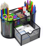 Desk Organizer Mesh Desktop Office Supplies Multi-functional Caddy Pen Holder Stationery with 8 Compartments and 1 Drawer for Office @ $8.99