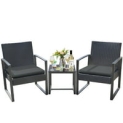 3-Piece Lacoo PE Rattan Bistro Patio Conversation Set with Coffee Table (Black) @ $79.99