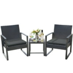 3-Piece Lacoo PE Rattan Bistro Patio Conversation Set with Coffee Table (Black) @ $79.99