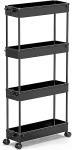 SPACEKEEPER Slim Rolling Storage Cart 4 Tier Bathroom Organizer Cart Mobile Shelving Unit Slide Out Utility Cart for Kitchen, Bthroom, Makeup, Craft, Laundry Narrow Places, Black @ $9.99