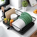 Kitsure Dish Drying Rack for Kitchen Counter, Stainless Steel Sink Organization and Storage Essentials with Cutlery Holder, Home and Appartment Decor, 12”W x 15.5”L, Black @ $8.99