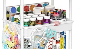 3 Tier Rolling Cart with Drawer, Bathroom Storage Organizer with 2 Lockable Wheels, Multifunctional Rolling Storage Cart for Bathroom, Kitchen, Office, Craft, Makeup, Baby Essentials, White @ $13.74