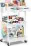 3 Tier Rolling Cart with Drawer, Bathroom Storage Organizer with 2 Lockable Wheels, Multifunctional Rolling Storage Cart for Bathroom, Kitchen, Office, Craft, Makeup, Baby Essentials, White @ $13.74
