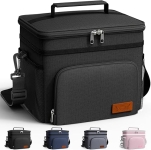 HOTOR Insulated Lunch Box for Men & Women – Leak-Proof Cooler Lunch Bag with 4 Pockets, Adjustable Strap, Ideal for Work, Picnic, Travel – Medium, Black, 10.2
