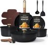 CAROTE 15Pcs Ceramic Cookware Set, Pots and Pans Set Non stick, Kitchen Cooking Set with Detachable Handle, Non Toxic Induction Cookware, Dishwasher/Oven Safe, PFAS Free, Black&Gold @ $45.99