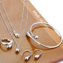 Fashion Water Drop Four-Piece Set Ring Earring Necklace Bracelet Four-Piece Set