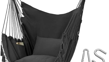 Y- STOP Hammock Chair Hanging Rope Swing, Max 500 Lbs, 2 Cushions Included, Large Macrame Hanging Chair with Pocket, Cotton Weave for Superior Comfort, Durability (Dark Grey) @ $24.99