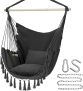 Y- STOP Hammock Chair Hanging Rope Swing, Max 500 Lbs, 2 Cushions Included, Large Macrame Hanging Chair with Pocket, Cotton Weave for Superior Comfort, Durability (Dark Grey) @ $24.99