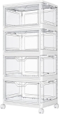 Clear Storage Bins with Lids – 4 Tier Plastic Bins with Wheels, Stackable Storage Bin, Closet Organizers Box for Bedroom, Living Room, 23 QT Folding Box with Magnetic door @ $31.98