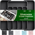 Aujen Silverware Organizer – Expandable Kitchen Drawer Organizer, Adjustable Utensil Organizer, Cutlery Tray for Forks, Knives, Multipurpose Kitchen Organizers and Storage Solution, Black, Medium @ $3.99