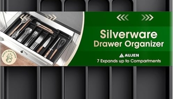Aujen Silverware Organizer – Expandable Kitchen Drawer Organizer, Adjustable Utensil Organizer, Cutlery Tray for Forks, Knives, Multipurpose Kitchen Organizers and Storage Solution, Black, Medium @ $3.99