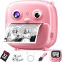 Kids Instant Print Camera- Christmas Birthday Gifts for Age 3-12 Girls Boys- Selfie Digital Camera with 32GB SD Card- Toddlers Portable Travel Toy for 3 4 5 6 7 8 9 10 Year Old Girls Boys-Pink @ $17.99