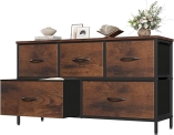 OLIXIS 5 Drawer Dresser for Bedroom, Closet Chest Organizer Furniture, TV Stand for Living Room Hallway, Wide Fabric Storage Tower with Wooden Top and Metal Frame, Brown @ $29.98