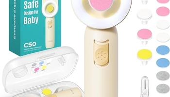 COSLUS Baby Nail File, Baby Nail Trimmer Electric, Baby Nail Clipper – Gentle, Quiet with 360° Light, Safe for Sleep Time Grinding, 16-in-1 Kit for Newborn, Infant & Toddler (C50, Lemon Yellow) @ $3.99
