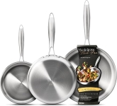 CAROTE 3-Piece Tri-Ply Stainless Steel Frying Pan Set, Skillet Set 8″/10″/12″, Induction Compatible, Oven & Dishwasher Safe, Silver Handle @ $34.99