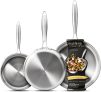 CAROTE 3-Piece Tri-Ply Stainless Steel Frying Pan Set, Skillet Set 8″/10″/12″, Induction Compatible, Oven & Dishwasher Safe, Silver Handle @ $34.99