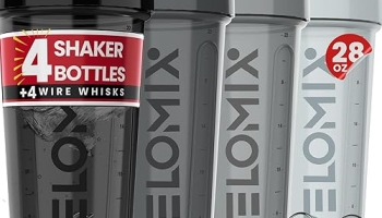 VELOMIX -4 Pack- 28 oz Protein Shaker Bottles for Protein Mixes – 4x Wire Whisk | Leak Proof Shaker Cups for Protein Shakes | Protein Shaker Bottle Pack (Silver Mix) @ $9.99