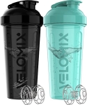 VELOMIX -2 Pack- 28 oz Protein Shaker Bottles for Protein Mixes – 2x Wire Whisk | Leak Proof Shaker Cups for Protein Shakes and Pre Workout | Protein Shaker Bottle Pack (B4) Black/Turquoise @ $9.99