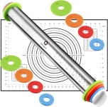 ADJUSTABLE STAINLESS STEEL ROLLING PIN WITH PASRTY MAT FROM QUELLANCE STORE @