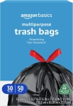 Amazon Basics Multipurpose Drawstring Trash Bags, 20% Post Consumer Recycled Content, 30 Gallon, 50…
