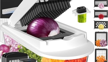 8 Blade All-in-1 Vegetable Chopper Mandoline Slicer with Container, Food Chopper, Onion Chopper, Veggie Cutter for Salad, Kitchen Gadgets Accessories Essentials, White @ $9.99
