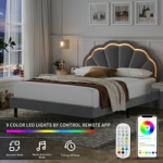 Homfa Queen Size Velvet Upholstered LED Platform Bed with Adjustable Headboard @ $216.99