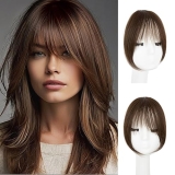 Clip in Bangs, 100% Real Human Hair Brown Fake Bangs Clip in Hair Extensions French Bangs Fringe with Temples Hairpieces for Women Curved Curtain Bangs for Daily Wear @ $9.99