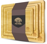 Cosy Family Wood Cutting Boards for Kitchen – Set of 3 – Bamboo Cutting Boards with Juice Groove,…