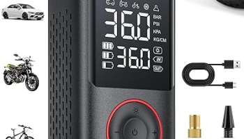Tire Inflator Portable Air Compressor, 150 PSI Cordless Bike Pump, Air Pump for Auto, Motorcycle, Bicycle, Balls with Pressure Gauge, LED Light & Car Accessories, Black, Standard Capacity @ $9.96